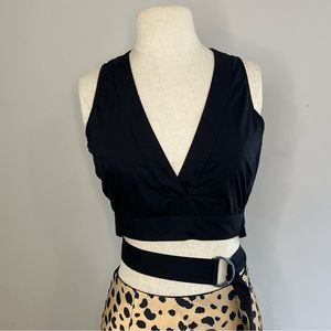 Black Crop Tie around Cage Back V neck small